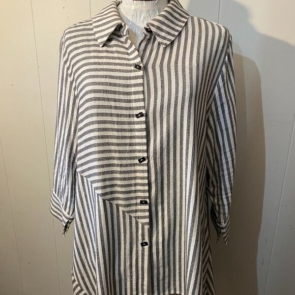 Soft Surrender Boho Button Down 3/4 Sleeve Striped Tunic Womens Top Size PXL - Picture 2 of 11